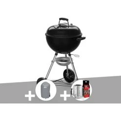 Barbecue à Charbon Weber Original Kettle E-4710 47 Cm + Housse + Kit Cheminée - Noir