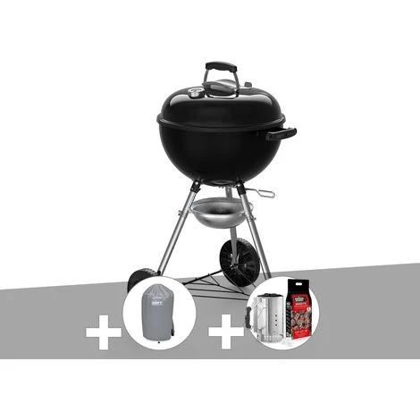 Barbecue à Charbon Weber Original Kettle E-4710 47 Cm + Housse + Kit Cheminée - Noir