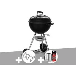 Barbecue à Charbon Weber Original Kettle E-4710 47 Cm + Support Accessoires + Kit Cheminée - Noir