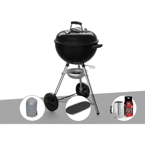 Barbecue à Charbon Weber Original Kettle E-4710 47 Cm + Housse + Plancha + Kit Cheminée - Noir