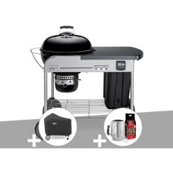 Barbecue à Charbon Weber Performer Premium GBS 57 Cm Noir + Housse + Kit Cheminée - Noir