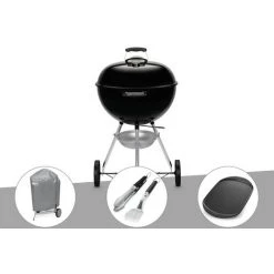 Barbecue à Charbon Weber Original Kettle 57 Cm + Housse + Kit Ustensile + Plancha - Noir