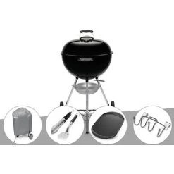 Barbecue à Charbon Weber Original Kettle 57 Cm + Housse + Kit Ustensile + Plancha + Support Accessoires - Noir