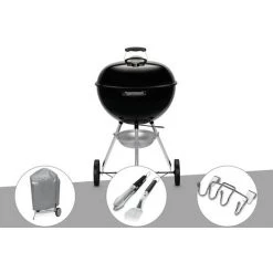 Barbecue à Charbon Weber Original Kettle 57 Cm + Housse + Kit Ustensile + Support Accessoires - Noir
