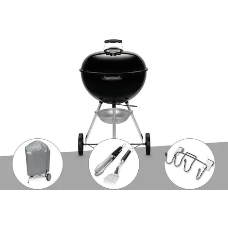 Barbecue à Charbon Weber Original Kettle 57 Cm + Housse + Kit Ustensile + Support Accessoires - Noir