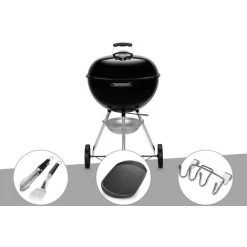 Barbecue à Charbon Weber Original Kettle 57 Cm + Kit Ustensile + Plancha + Support Accessoires - Noir