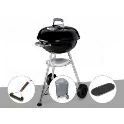 Barbecue Weber Compact Kettle 47 Cm + Brosse + Housse + Plancha - Noir