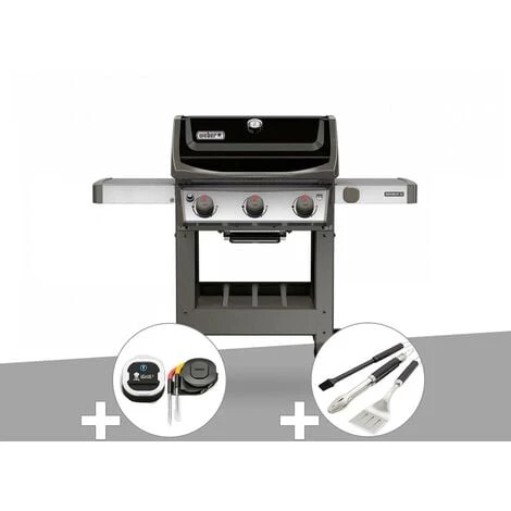 Barbecue Gaz Weber Spirit II E-310 + Plancha + Thermomètre IGrill 3 + Kit Ustensiles 3 Pièces Better - Noir