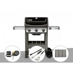 Barbecue Gaz Weber Spirit II E-310 + Plancha + Thermomètre IGrill 3 + Kit Ustensiles 3 Pièces Better + 1/2 Grille De Cuisson - Noir