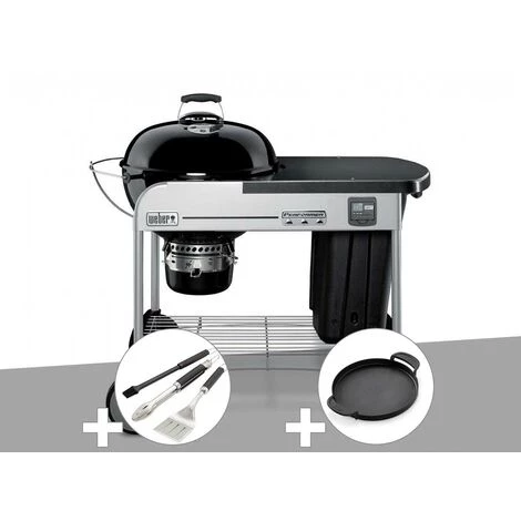 Barbecue à Charbon Weber Performer Premium GBS 57 Cm Noir + Kit Ustensiles 3 Pièces Better + Plancha - Noir