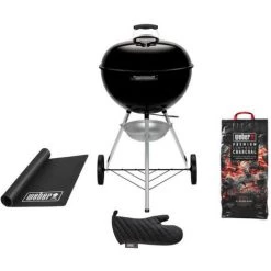 Pack WEBER Barbecue à Charbon Original Kettle E-5710 57cm Noir - Un Sac De Charbon - Un Tapis De Protection - Un Gant De Cuisson