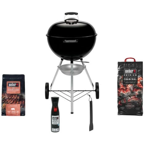 Pack WEBER Barbecue à Charbon Original Kettle E-5710 57cm - Sac De Charbon - Copeaux Porc - Nettoyant - Grattoir De Cuve - Noir
