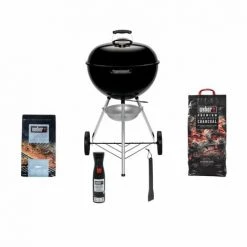 Pack WEBER Barbecue à Charbon Original Kettle E-5710 57cm - Sac De Charbon - Copeaux Fruits De Mer - Nettoyant - Grattoir à Cuve