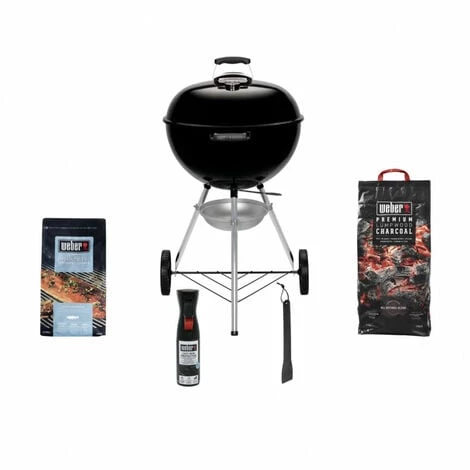 Pack WEBER Barbecue à Charbon Original Kettle E-5710 57cm - Sac De Charbon - Copeaux Fruits De Mer - Nettoyant - Grattoir à Cuve