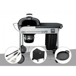 Barbecue à Charbon Weber Performer Premium GBS 57 Cm Noir + Kit Ustensiles 3 Pièces Better + Plancha + Housse - Noir