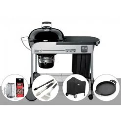 Barbecue à Charbon Weber Performer Premium GBS 57 Cm Noir + Kit Cheminée + Kit Ustensiles 3 Pièces Better + Housse + Plancha - Noir