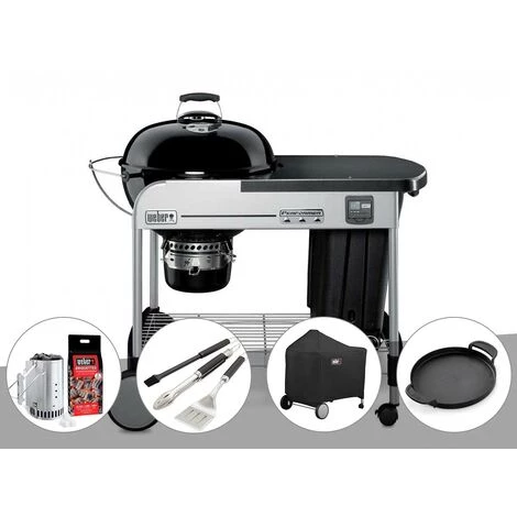 Barbecue à Charbon Weber Performer Premium GBS 57 Cm Noir + Kit Cheminée + Kit Ustensiles 3 Pièces Better + Housse + Plancha - Noir
