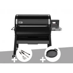 Barbecue à Pellets Weber Smokefire EX6 GBS + Kit 3 Ustensiles + Plancha - Noir