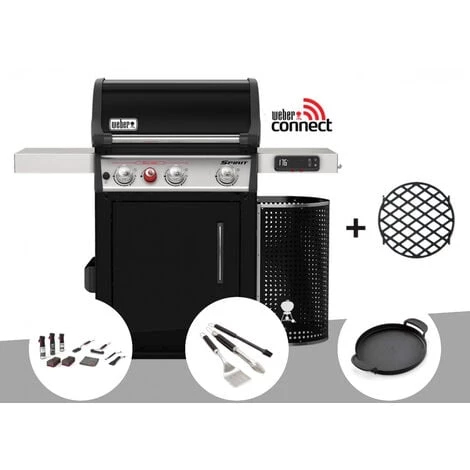 Barbecue à Gaz Intelligent Weber Spirit EPX-325S GBS + Kit De Nettoyage + Kit 3 Ustensiles + Plancha - Noir
