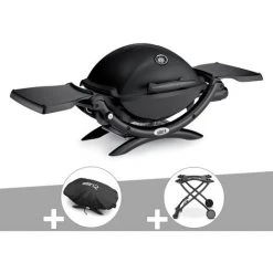 Barbecue Gaz Weber Q 1200 Noir + Housse + Chariot - Noir