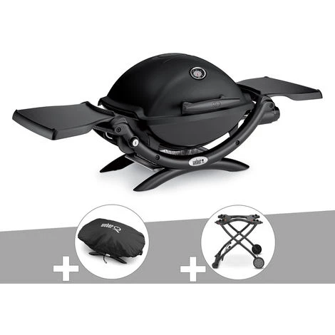 Barbecue Gaz Weber Q 1200 Noir + Housse + Chariot - Noir