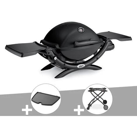 Barbecue Gaz Weber Q 1200 Noir + Plancha + Chariot - Noir
