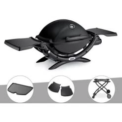 Barbecue Gaz Weber Q 1200 Noir + Plancha + Plan Travail + Chariot - Noir
