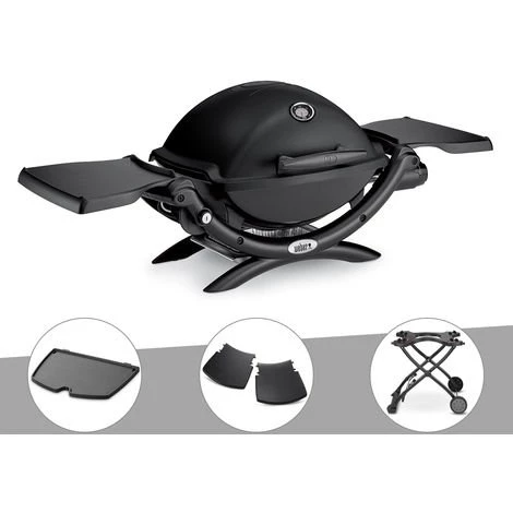 Barbecue Gaz Weber Q 1200 Noir + Plancha + Plan Travail + Chariot - Noir