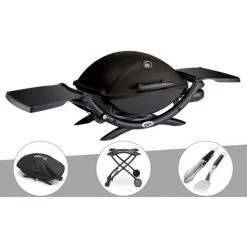 Barbecue à Gaz Weber Q 2200 + Housse + Chariot + Kit Ustensile - Noir