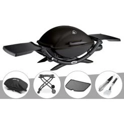 Barbecue à Gaz Weber Q 2200 + Housse + Chariot + Plancha + Kit Ustensile - Noir